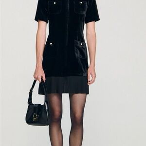 Sandro Black Velvet Mini Dress